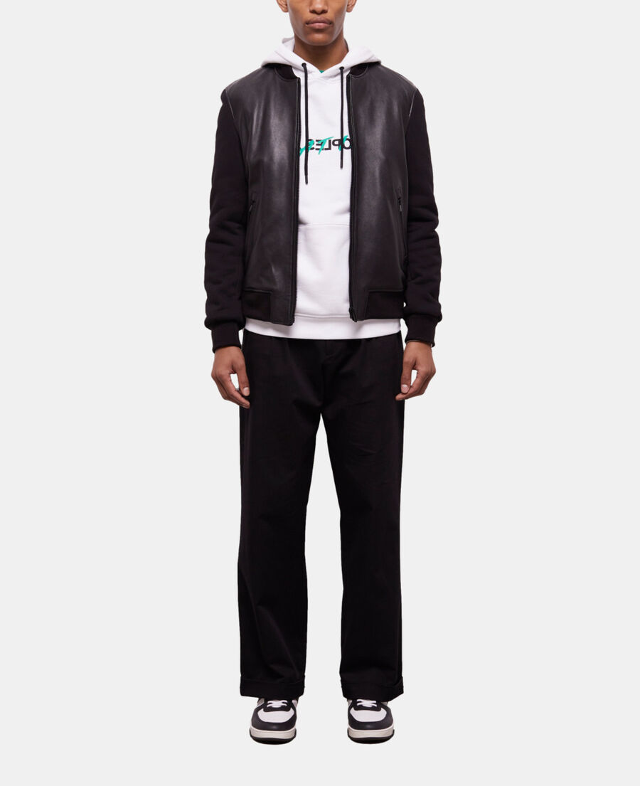 schwarze jacke mit lederdetails