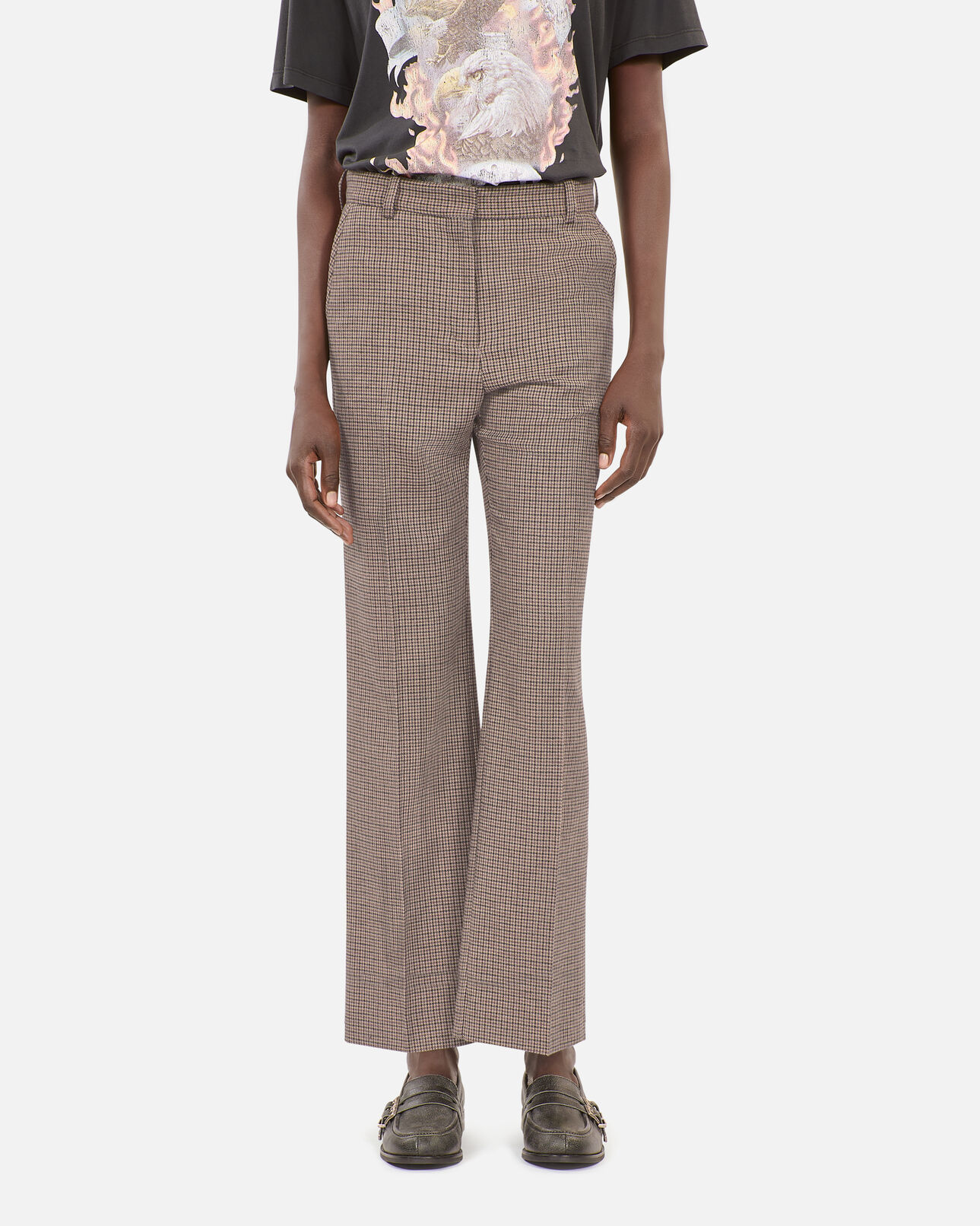 The Kooples WOMEN BEIGE-BROWN beige houndstooth straight-leg trousers