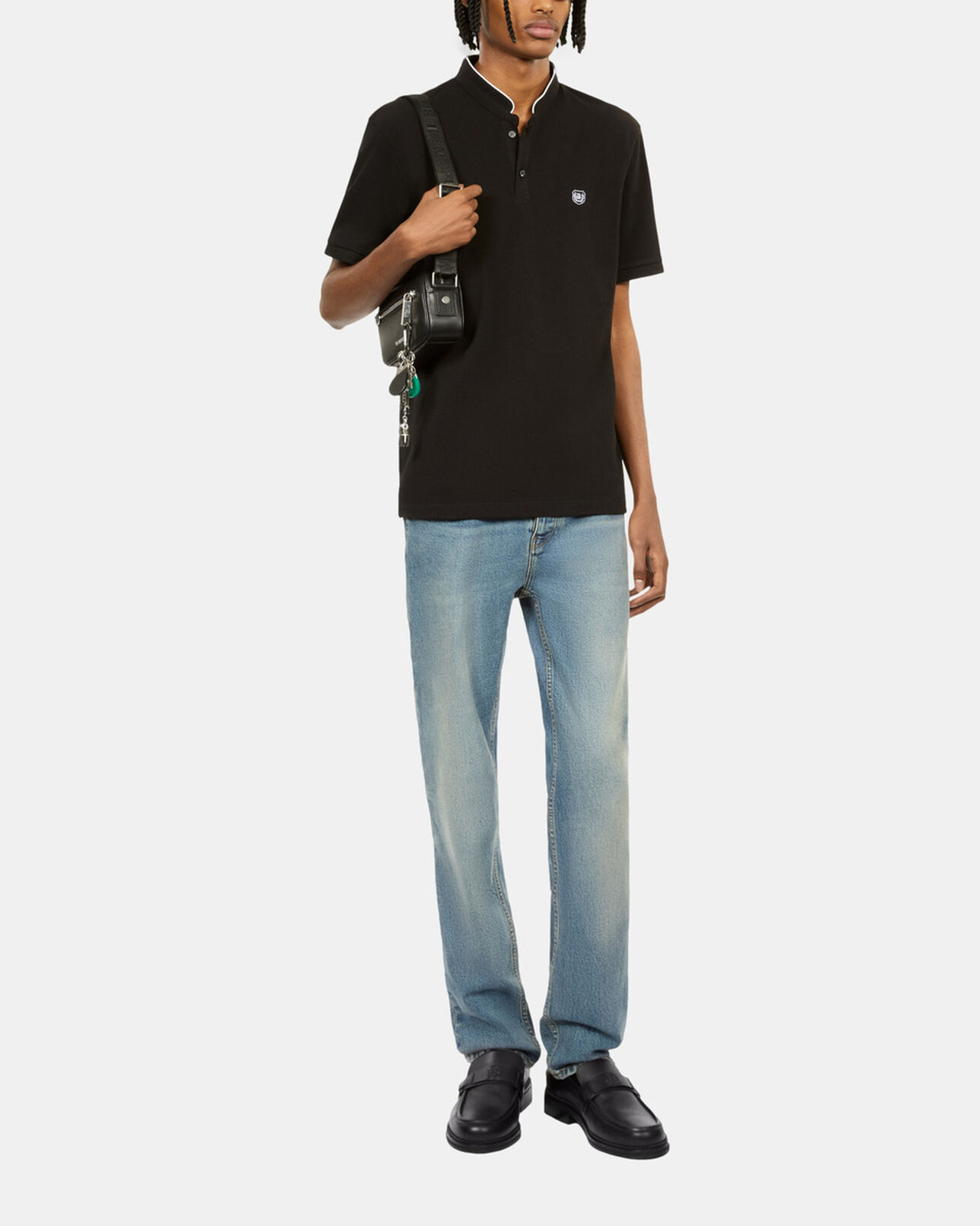 The Kooples H BLACK / WHITE black pique cotton polo t-shirt