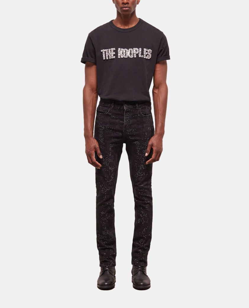 The Kooples HOMME BLACK WASHED jean slim à strass noir