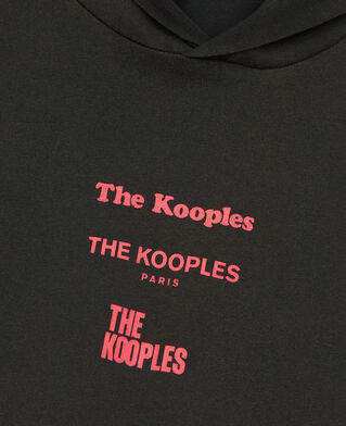 The Kooples MEN BLACK WASHED long-sleeved black hooded locations serigraphy t-shirt