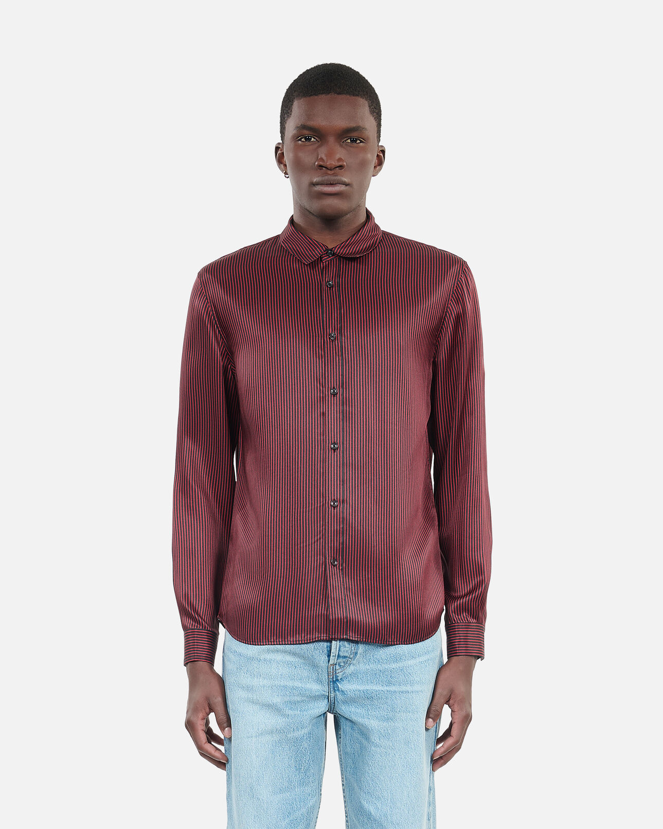 The Kooples HOMME BLACK - RED chemise à rayures noires et rouges