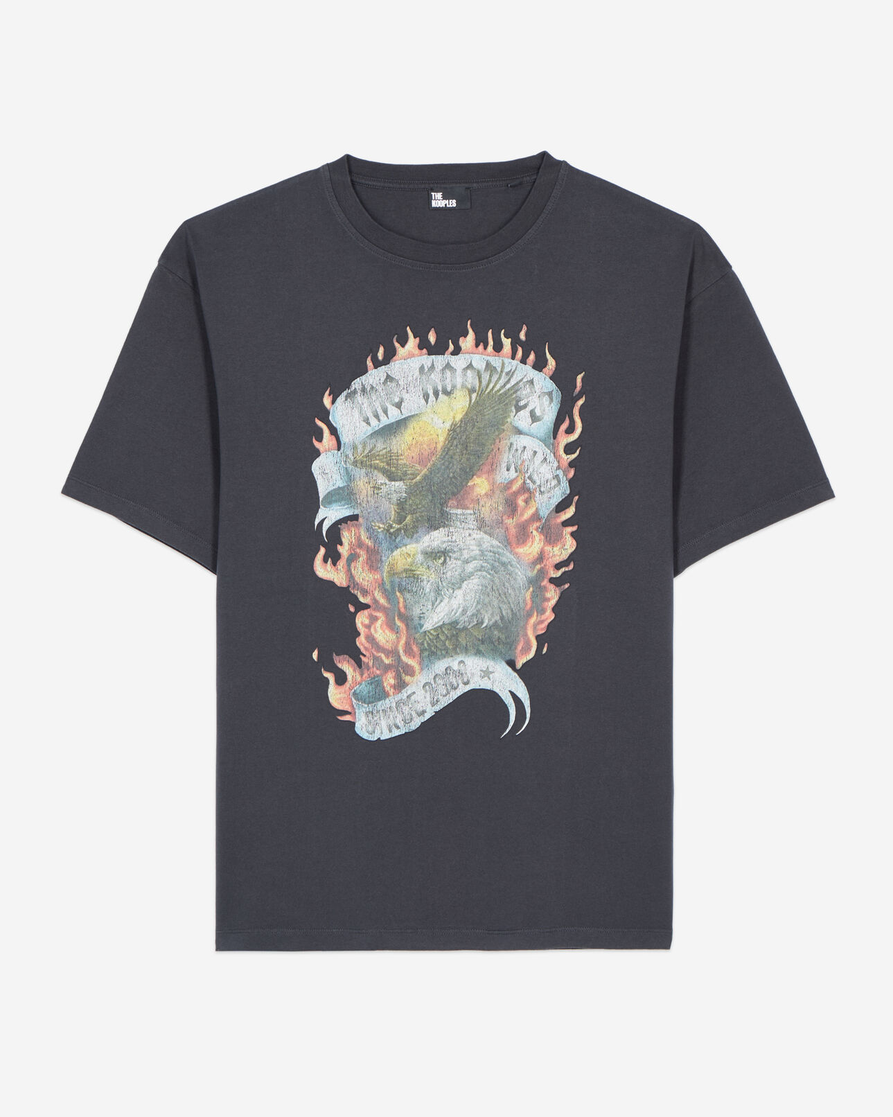 The Kooples MEN BLACK WASHED black eagles on fire black serigraphy t-shirt