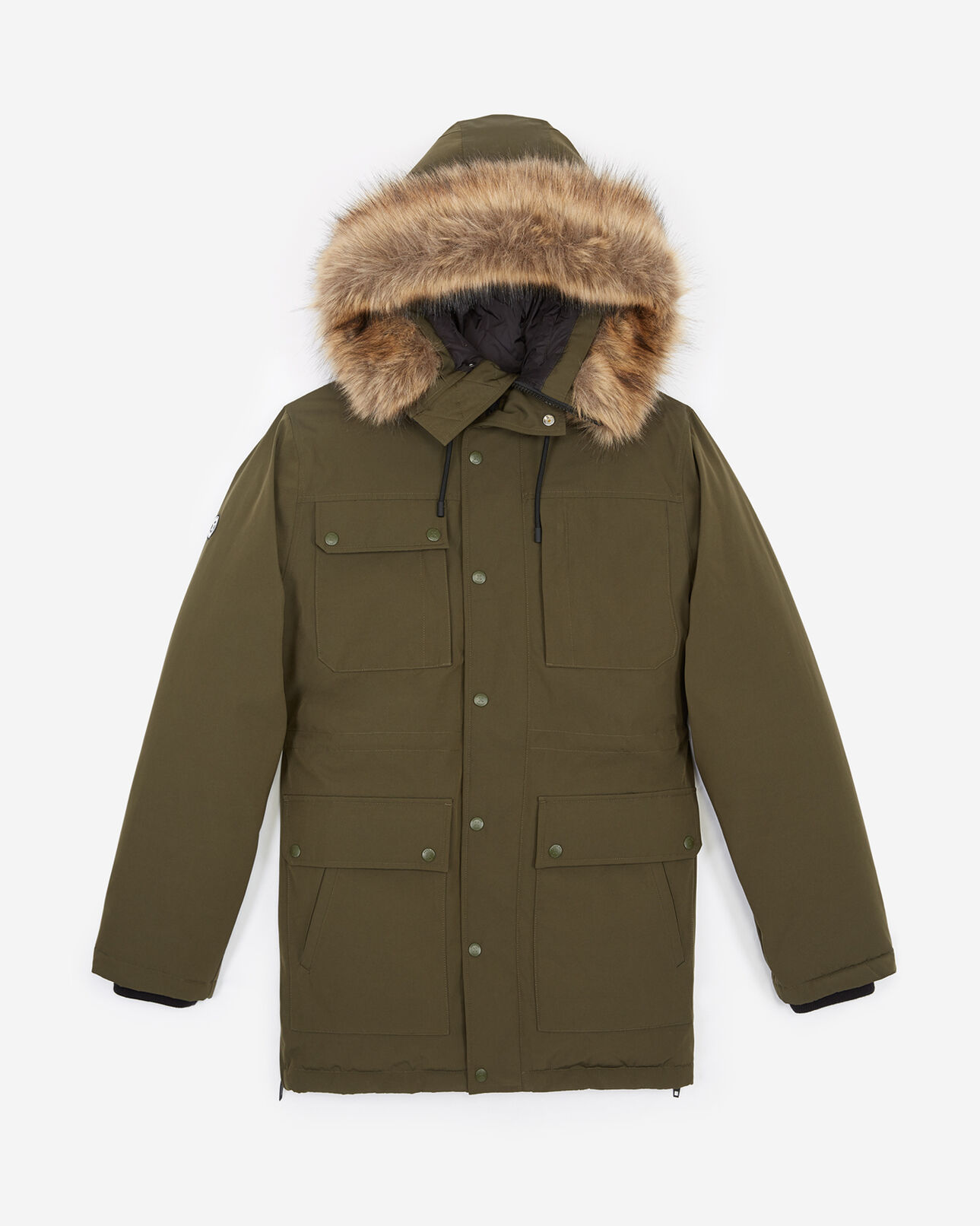 The Kooples MEN DARK KAKI khaki polyester parka w/multiple pockets