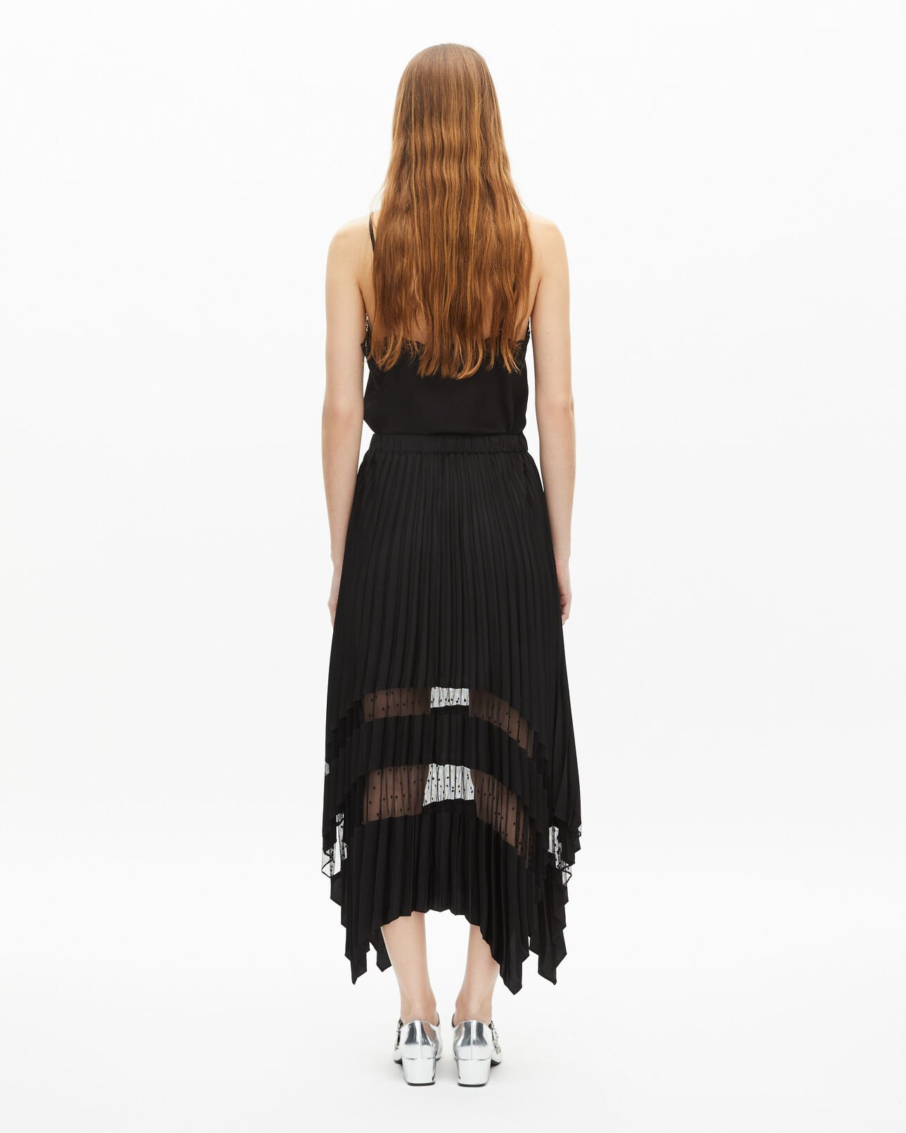 The Kooples DAMEN BLACK langer faltenrock mit schwarzer spitze