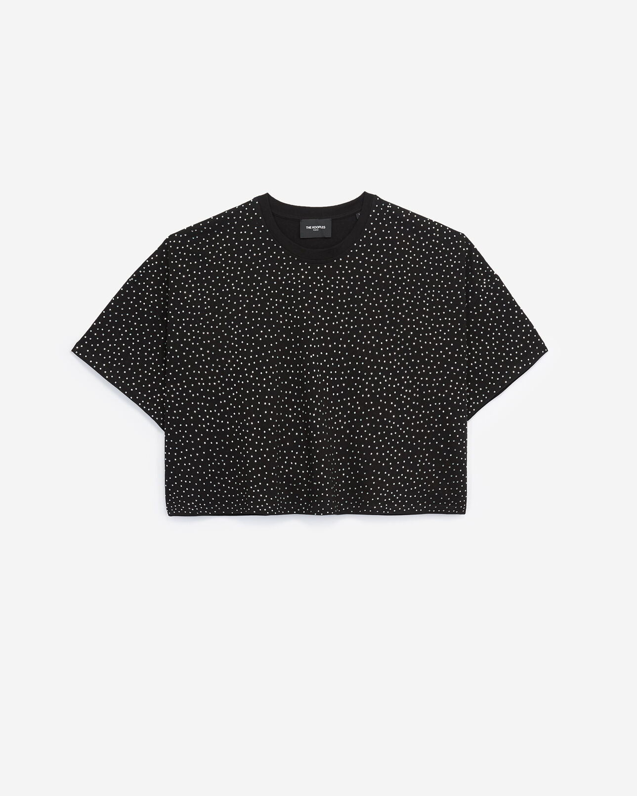 The Kooples DAMEN BLACK schwarzes damen-t-shirt aus strassbesetzter baumwolle