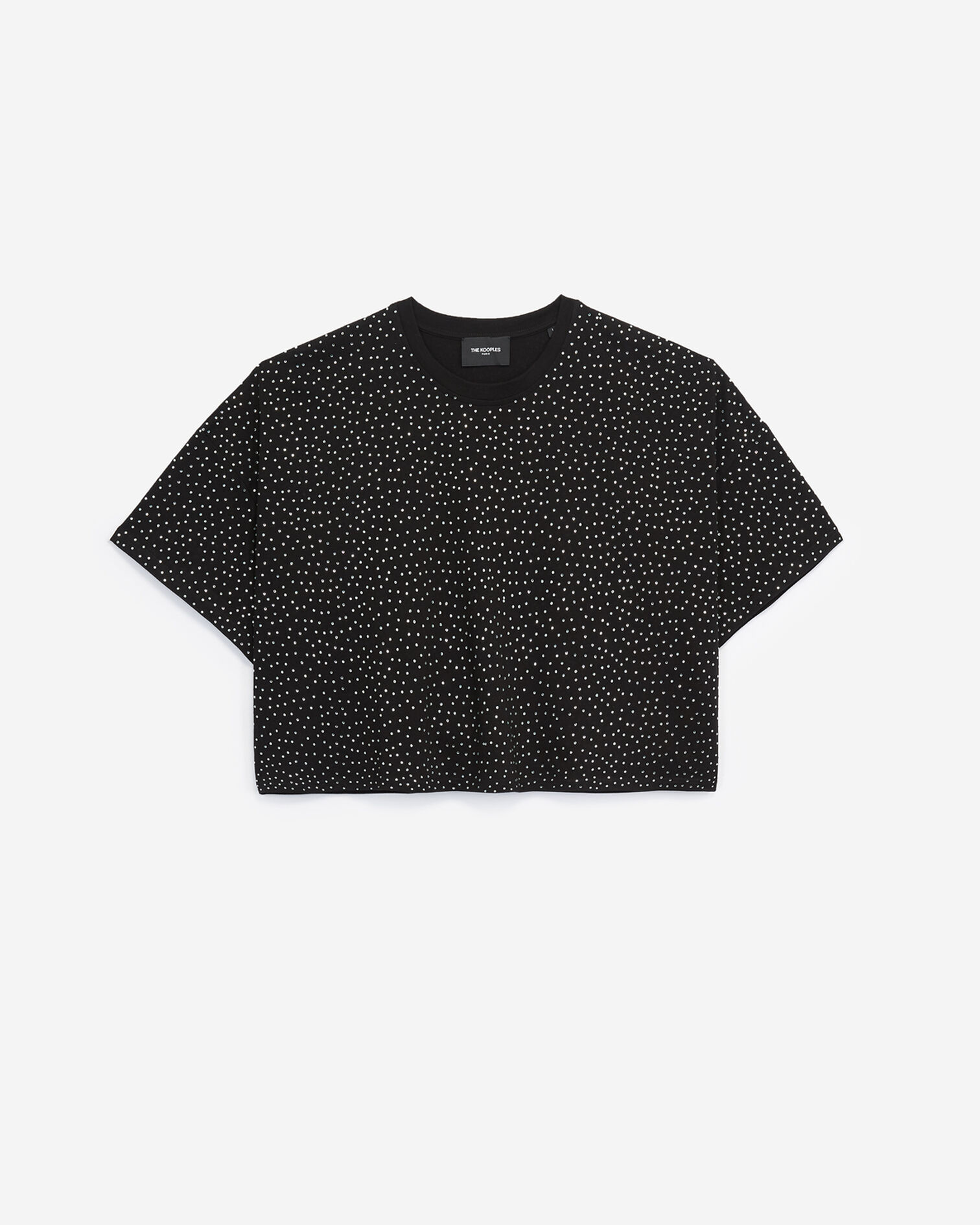 Schwarzes Damen-T-Shirt aus strassbesetzter Baumwolle, BLACK, hi-res image number null