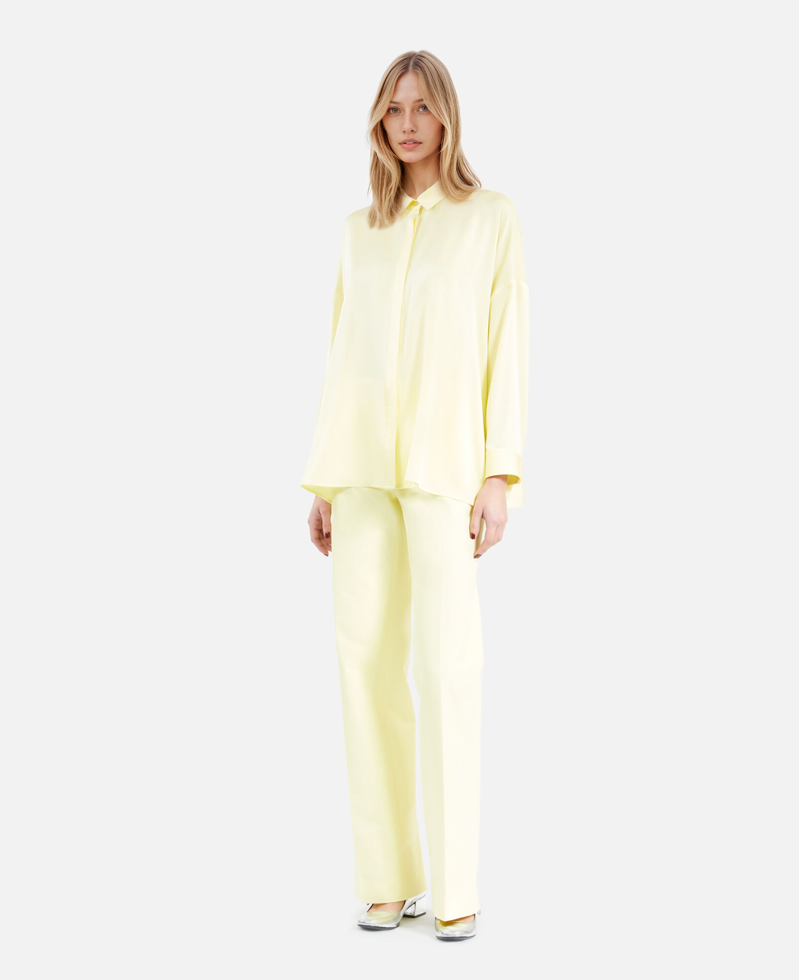 The Kooples WOMEN LIGHT YELLOW loose fit yellow silk shirt