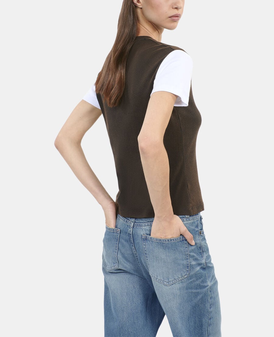 The Kooples WOMEN BROWN / BLACK dark brown logo t-shirt