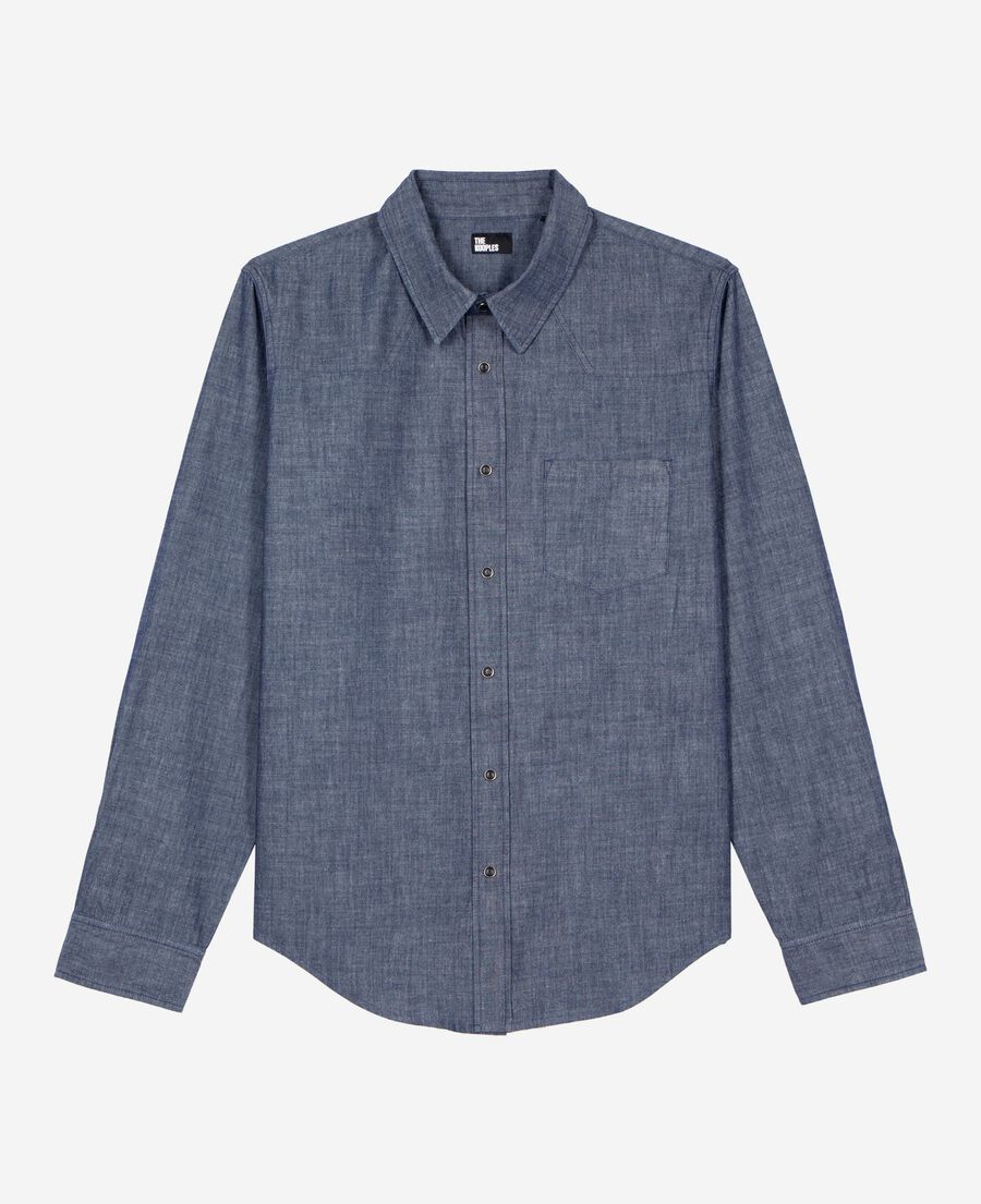 The Kooples MEN BLUE ELECTRIC blue raw denim shirt