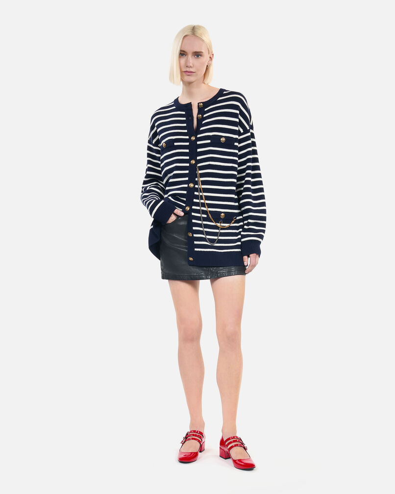 The Kooples WOMEN WHITE / BLUE striped wool cardigan 
