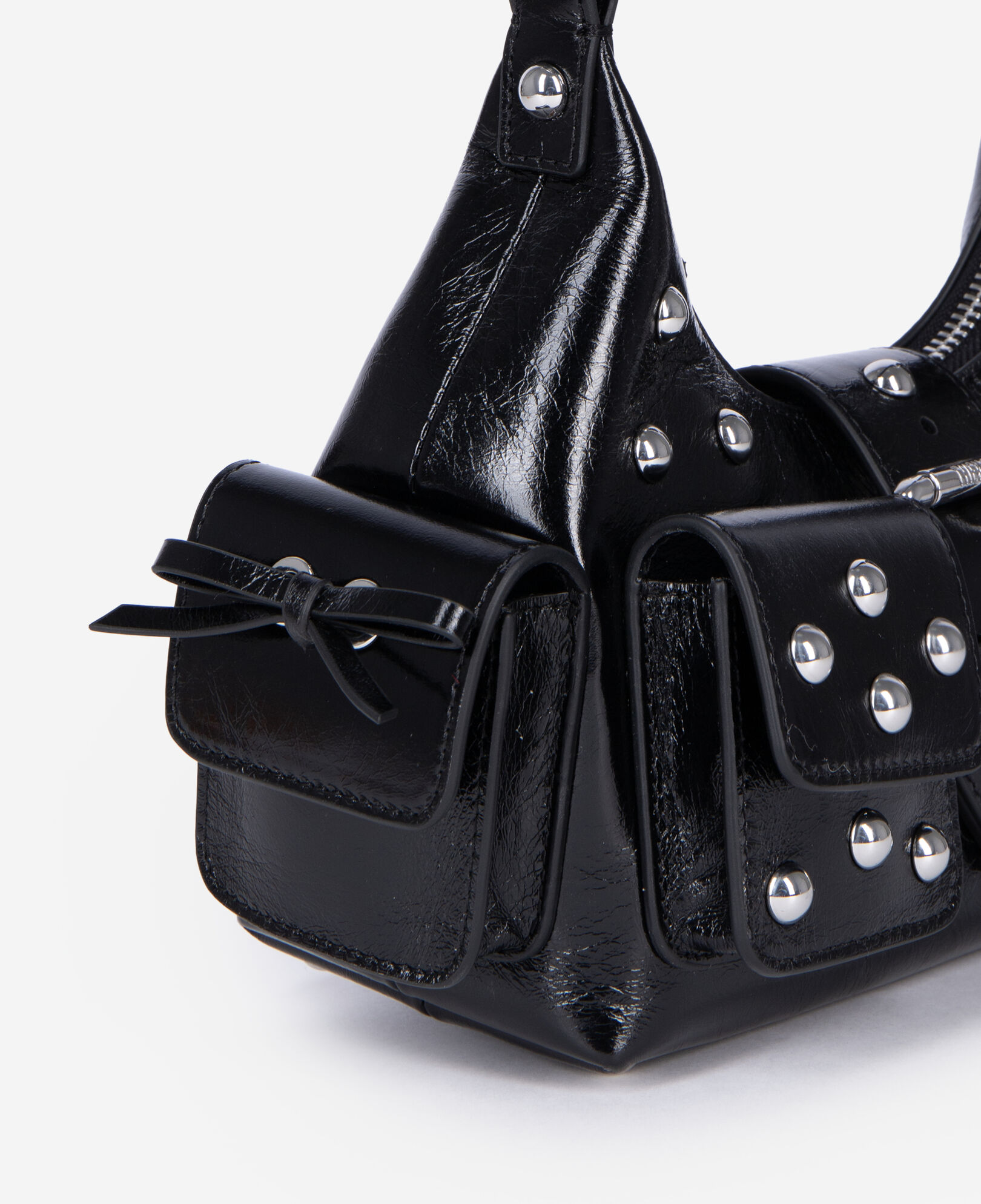 The Kooples WOMEN BLACK amelia small bag in black cracked leather with studs