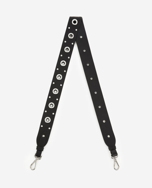 Black leather handle with silver eyelets
