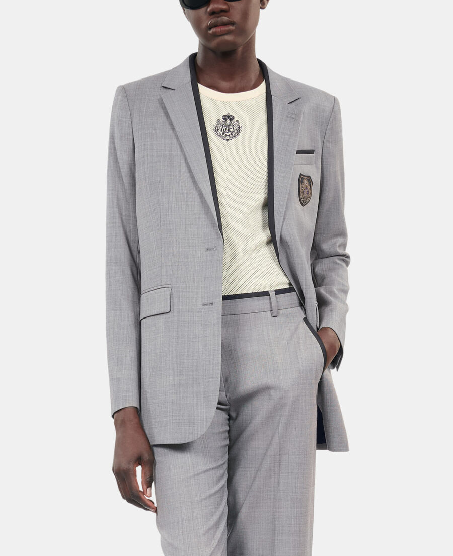 The Kooples F BEIGE MELANGE taupe wool suit jacket