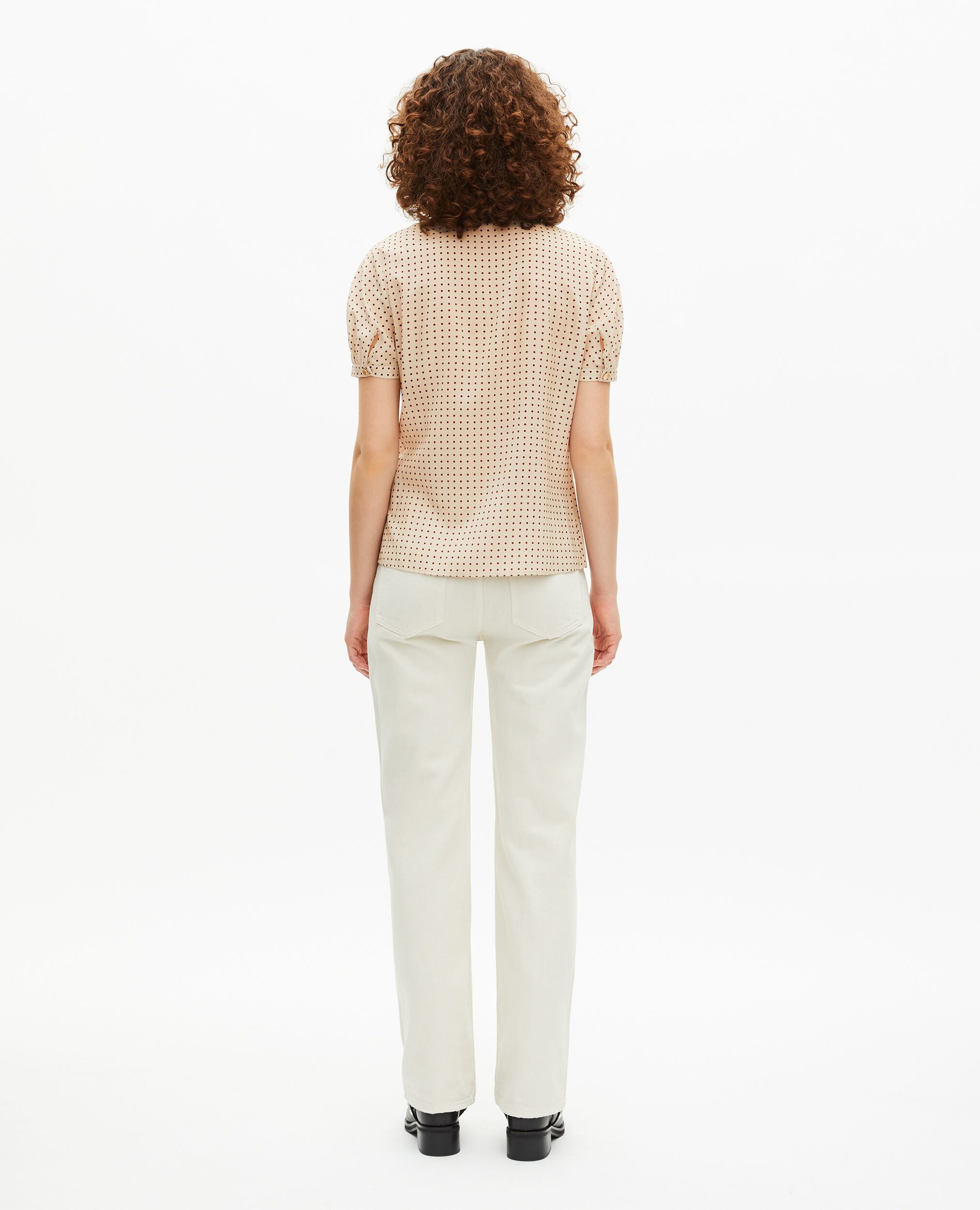 Chemise manches courtes à pois beige, BEIGE / RED, hi-res image number null