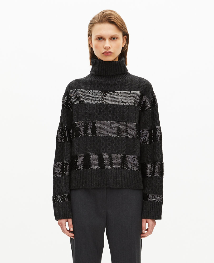 The Kooples DAMEN BLACK rollkragenpullover mit paillettenstreifen dunkelgrau