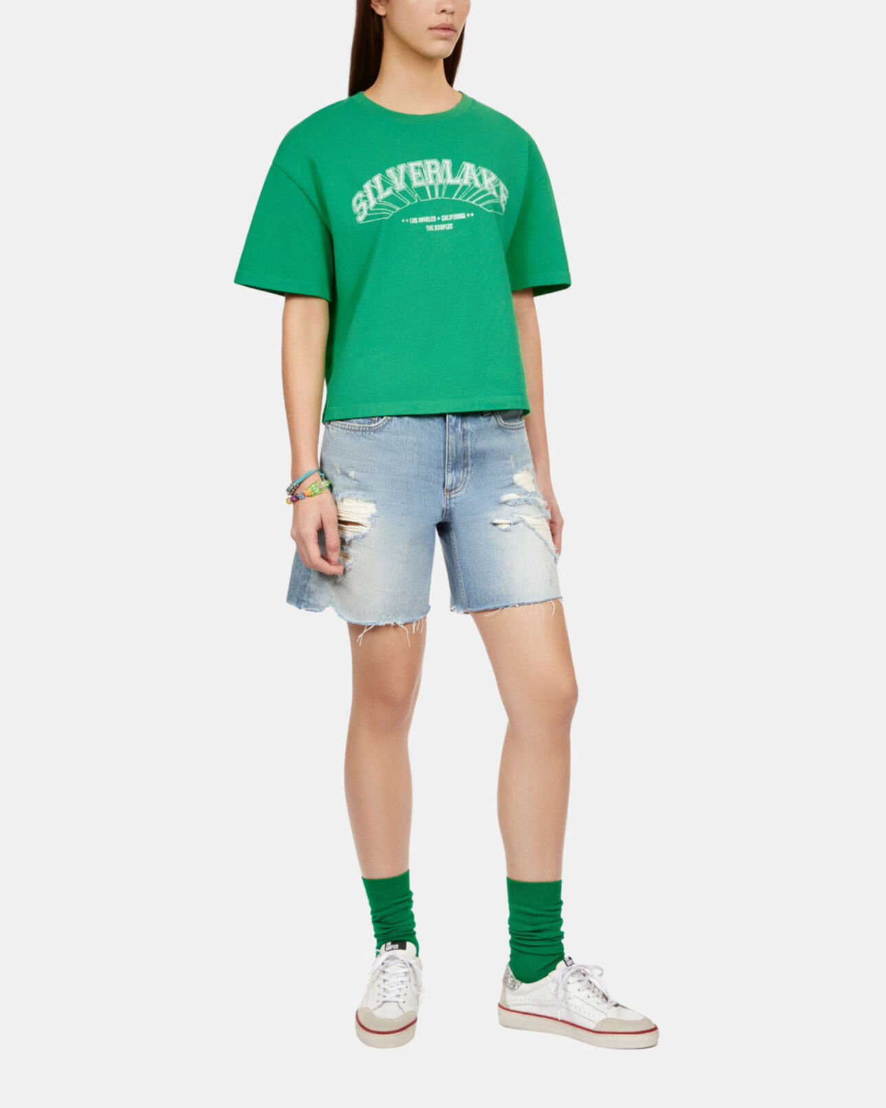 The Kooples WOMEN GREEN light green t-shirt with silverlake serigraphy