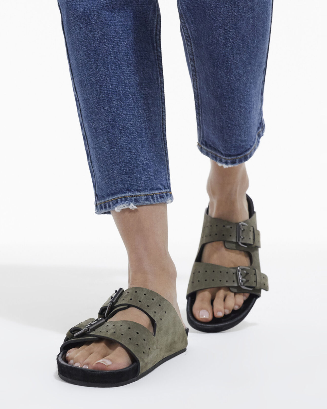 The Kooples WOMEN KAKI khaki leather sandals