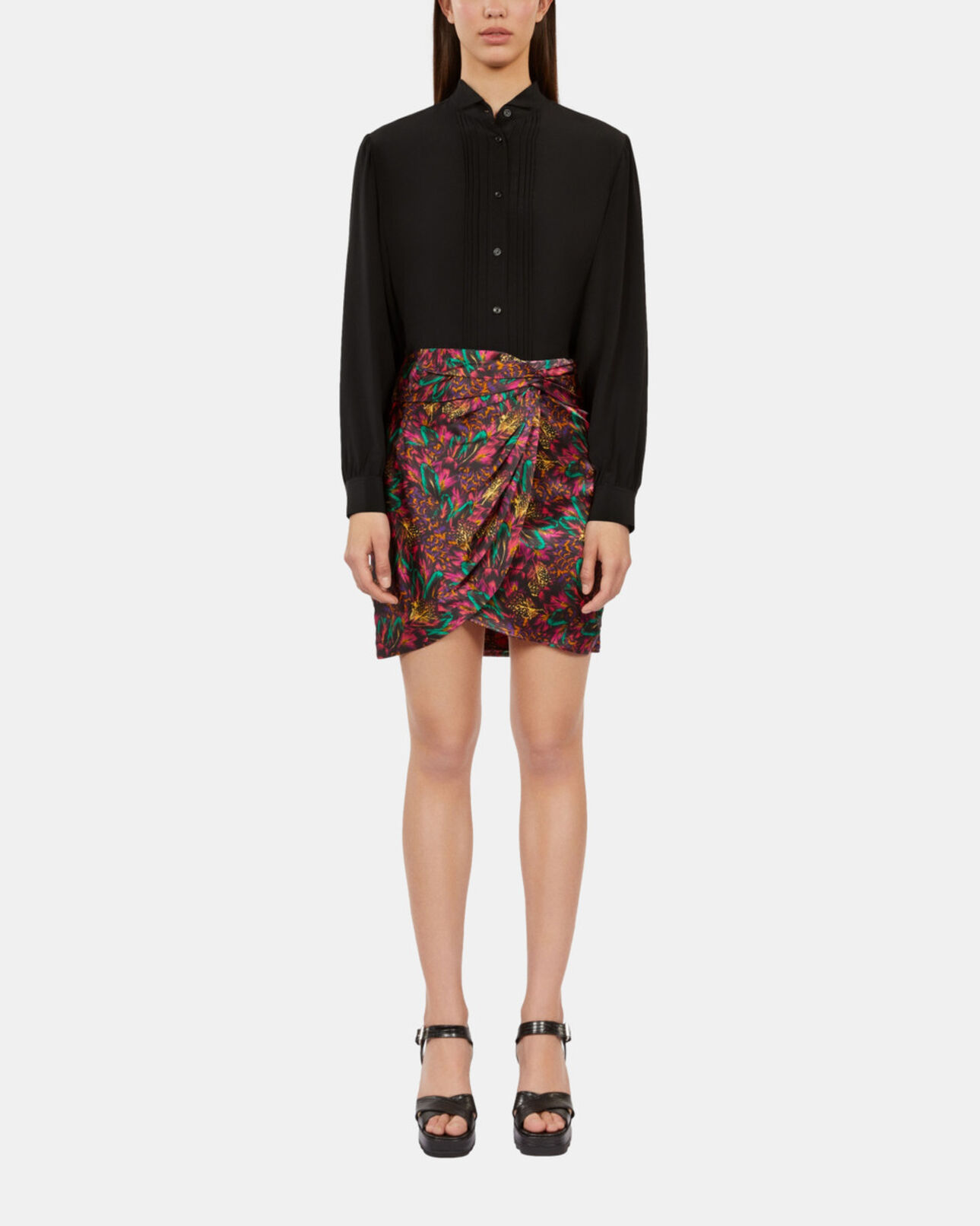 The Kooples WOMEN BLACK black silk shirt with pleating