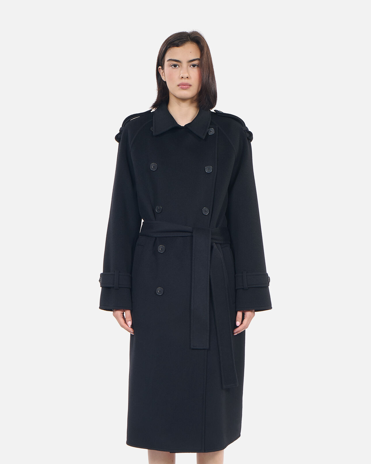 The Kooples FEMME BLACK manteau en laine style trench noir