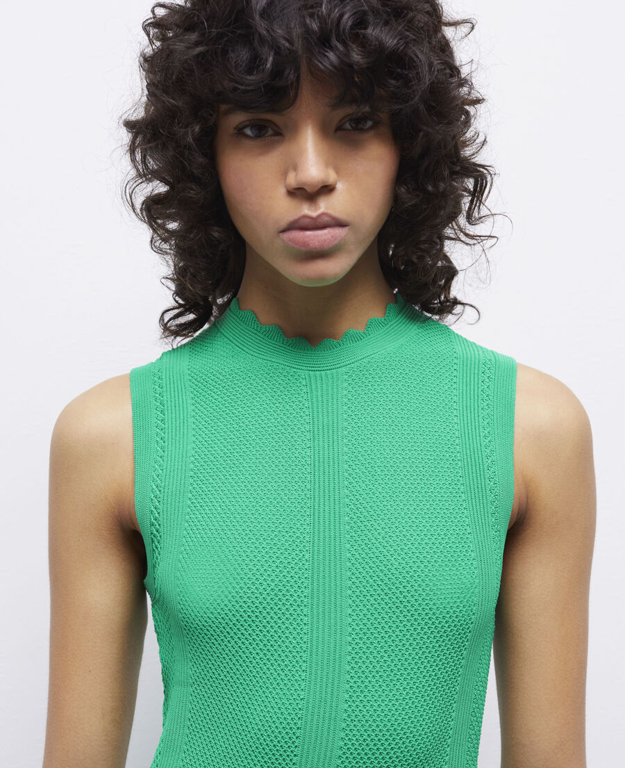 long green dress in openwork mesh