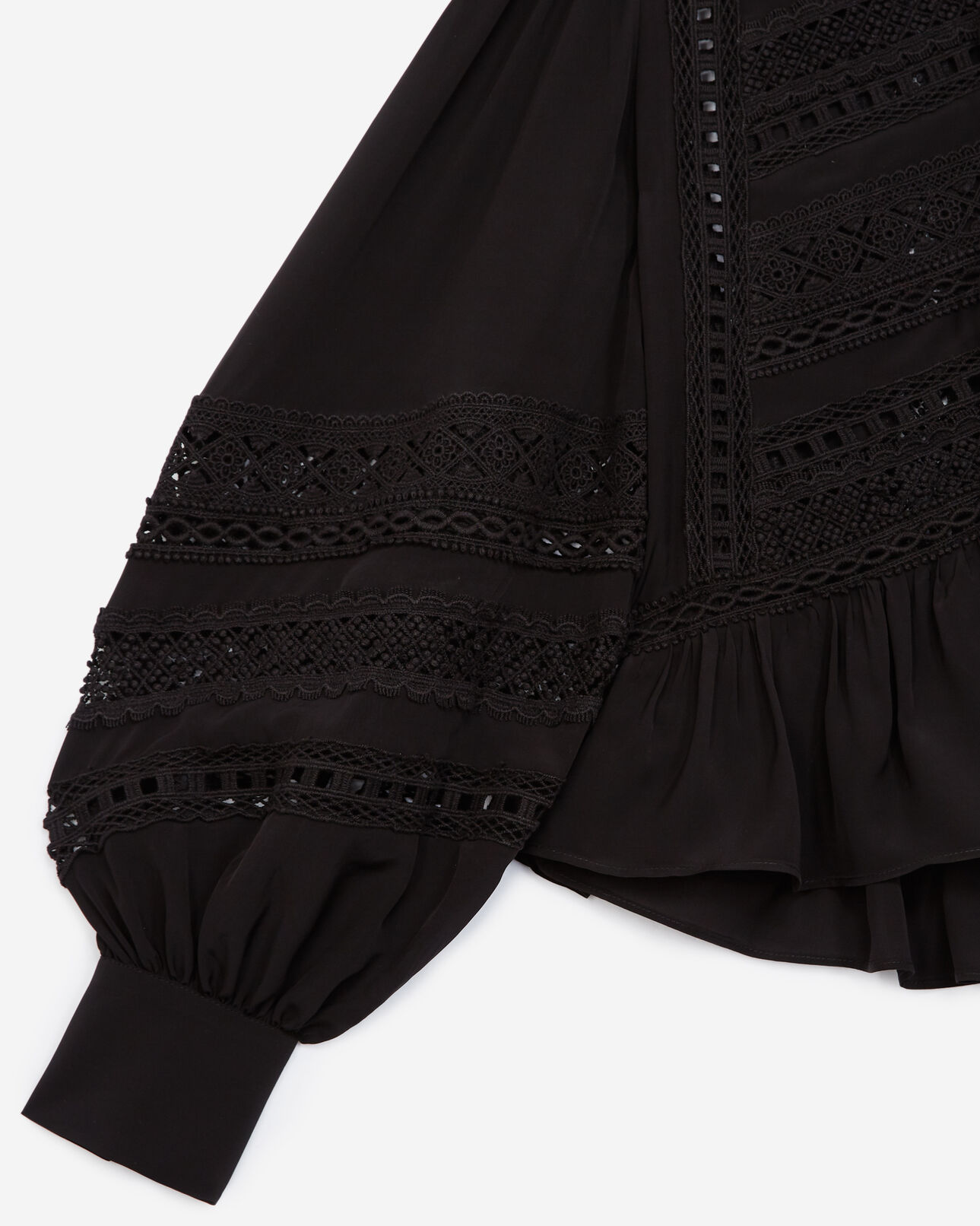 The Kooples WOMEN BLACK flowing black top with frill and lace