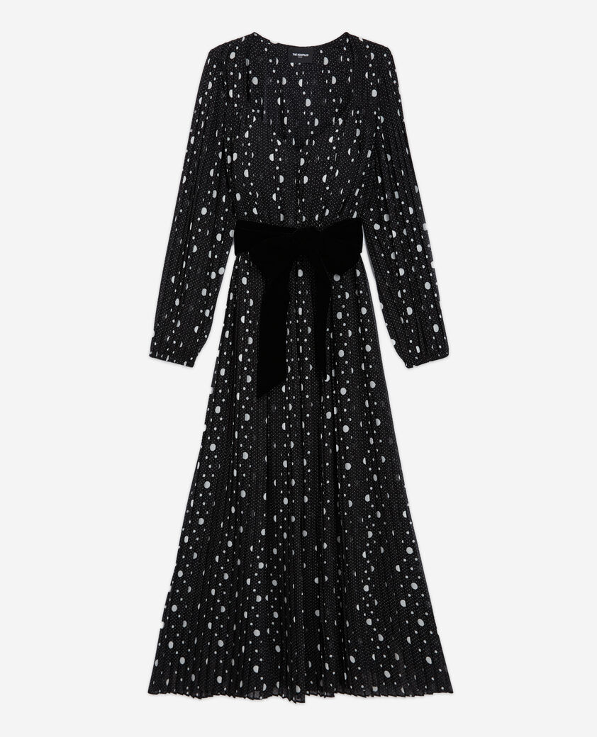 The Kooples F BLACK-ECRU long printed dress