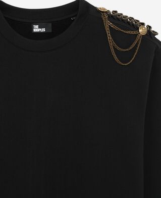 The Kooples FEMME BLACK WASHED sweatshirt avec chaînes noirs