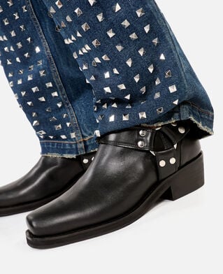 The Kooples F BLACK low ankle boots with black leather straps