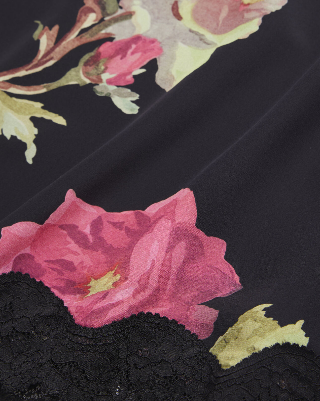 The Kooples WOMEN PINK BLACK long printed silk skirt with lace