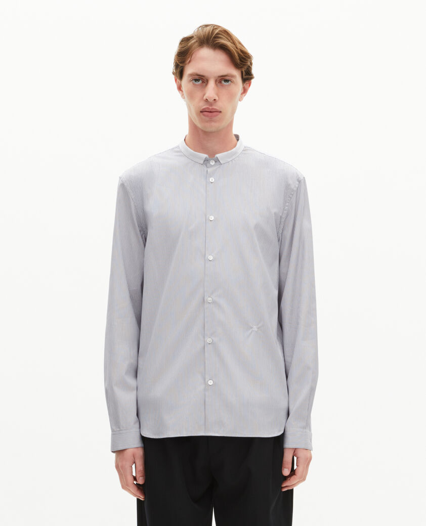 The Kooples HOMME WHITE / BLUE chemise col officier à fines rayures bleu clair