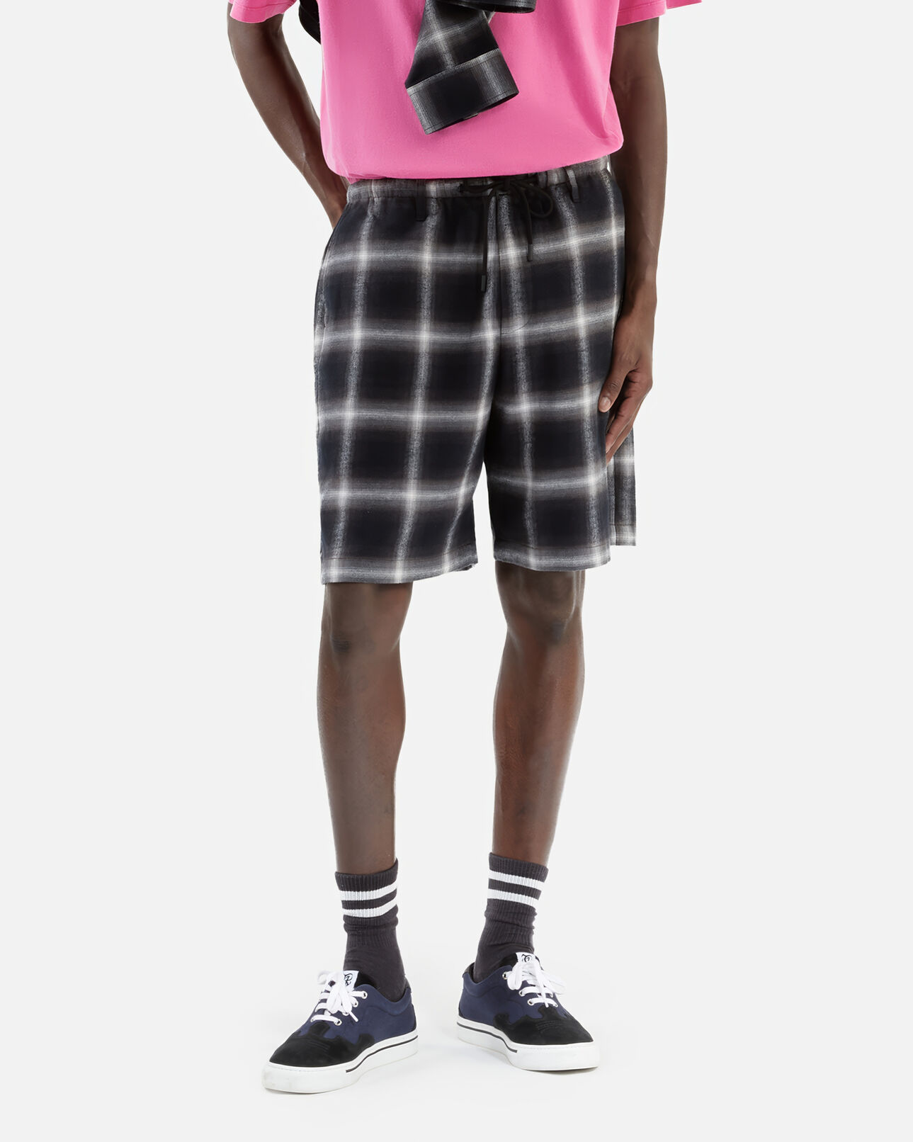 The Kooples MEN BLACK GREY WHITE black and white checked bermuda shorts