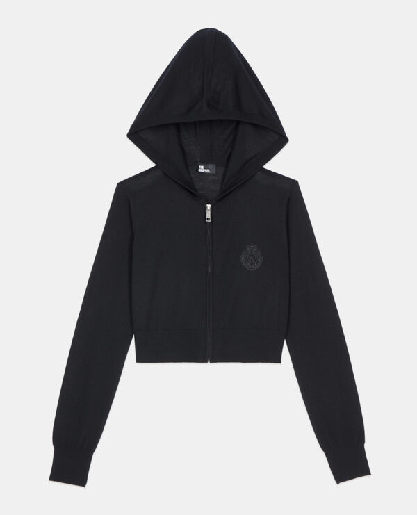 The Kooples WOMEN BLACK black wool hooded cardigan 