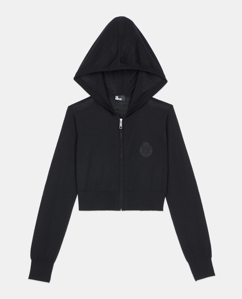 The Kooples DAMEN BLACK schwarzer cardigan mit kapuze aus wolle