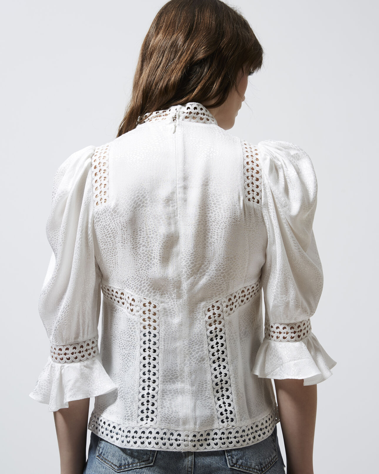 The Kooples WOMEN ECRU long-sleeve ecru top with lace trims