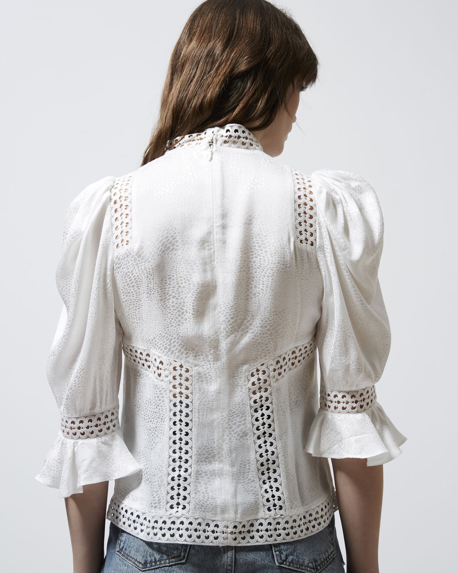 Long-sleeve ecru top with lace trims, ECRU, hi-res image number null