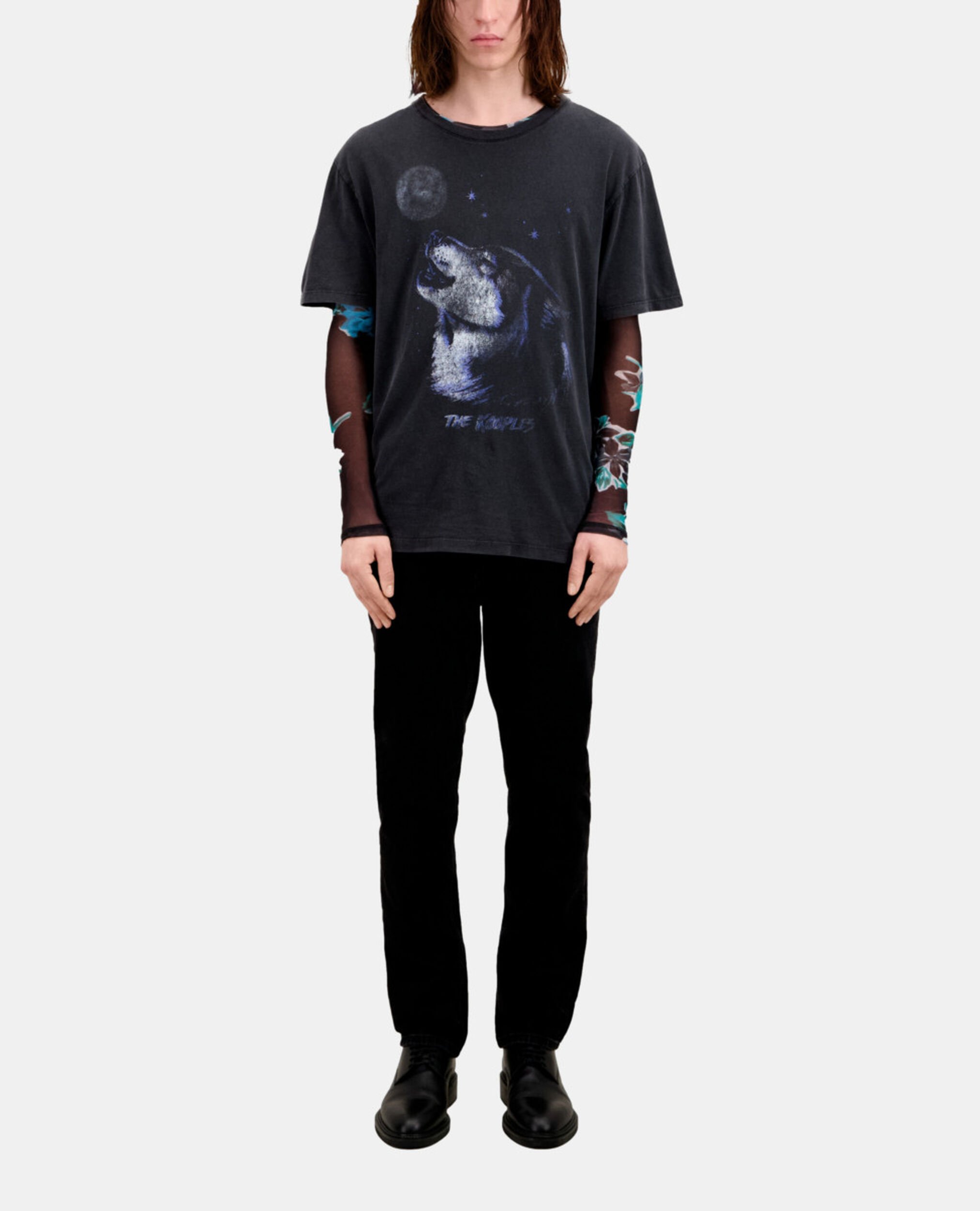 Men's black t-shirt with wolf serigraphy, BLACK WASHED, hi-res image number null