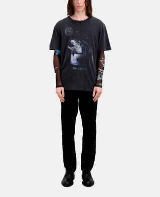 The Kooples H BLACK WASHED men's black t-shirt with wolf serigraphy