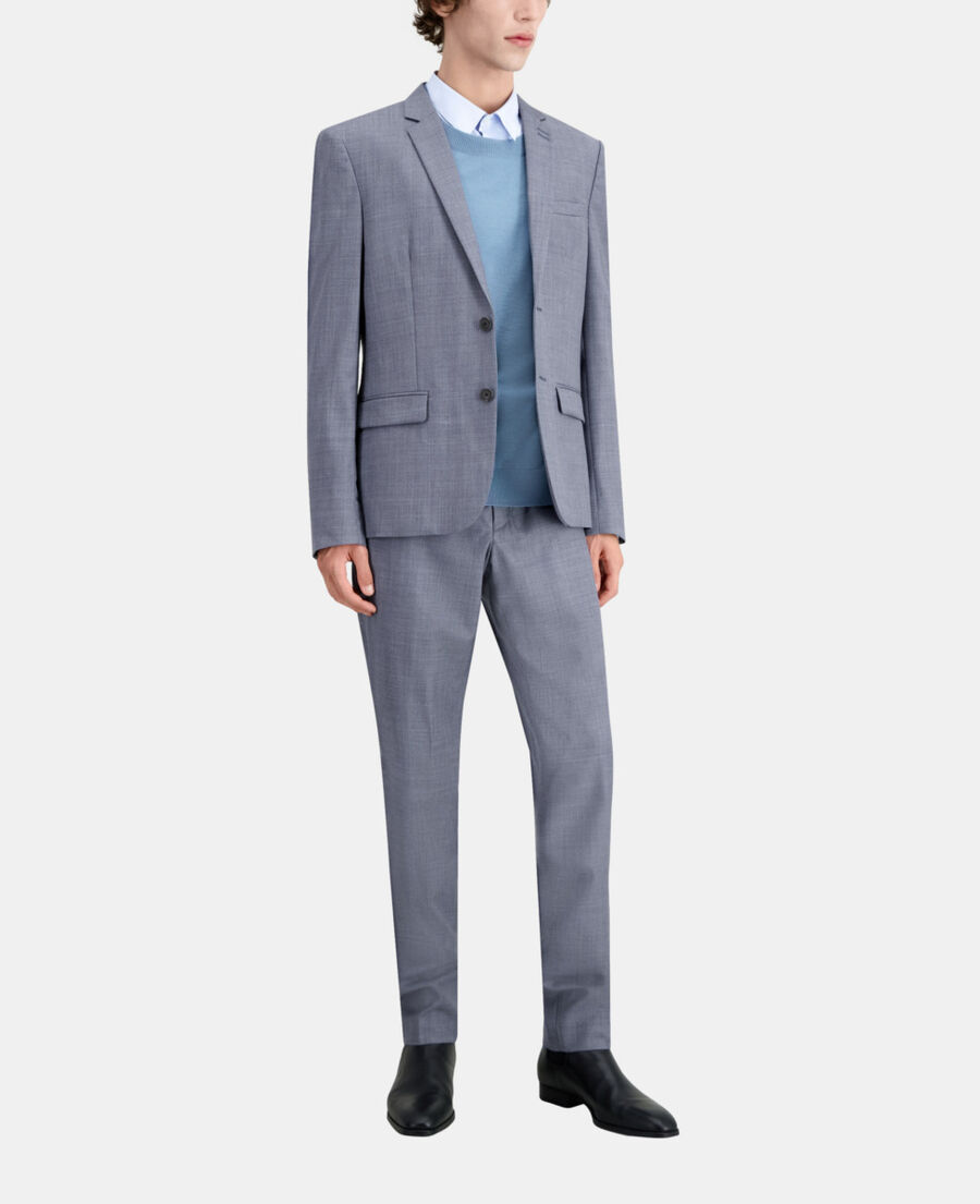 blue and grey checkered wool suit blazer