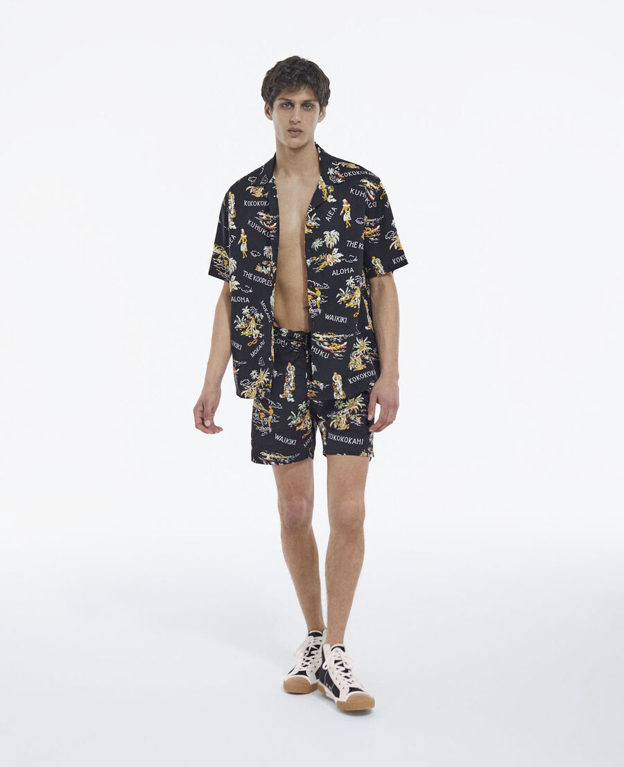 men’s black shirt with floral print