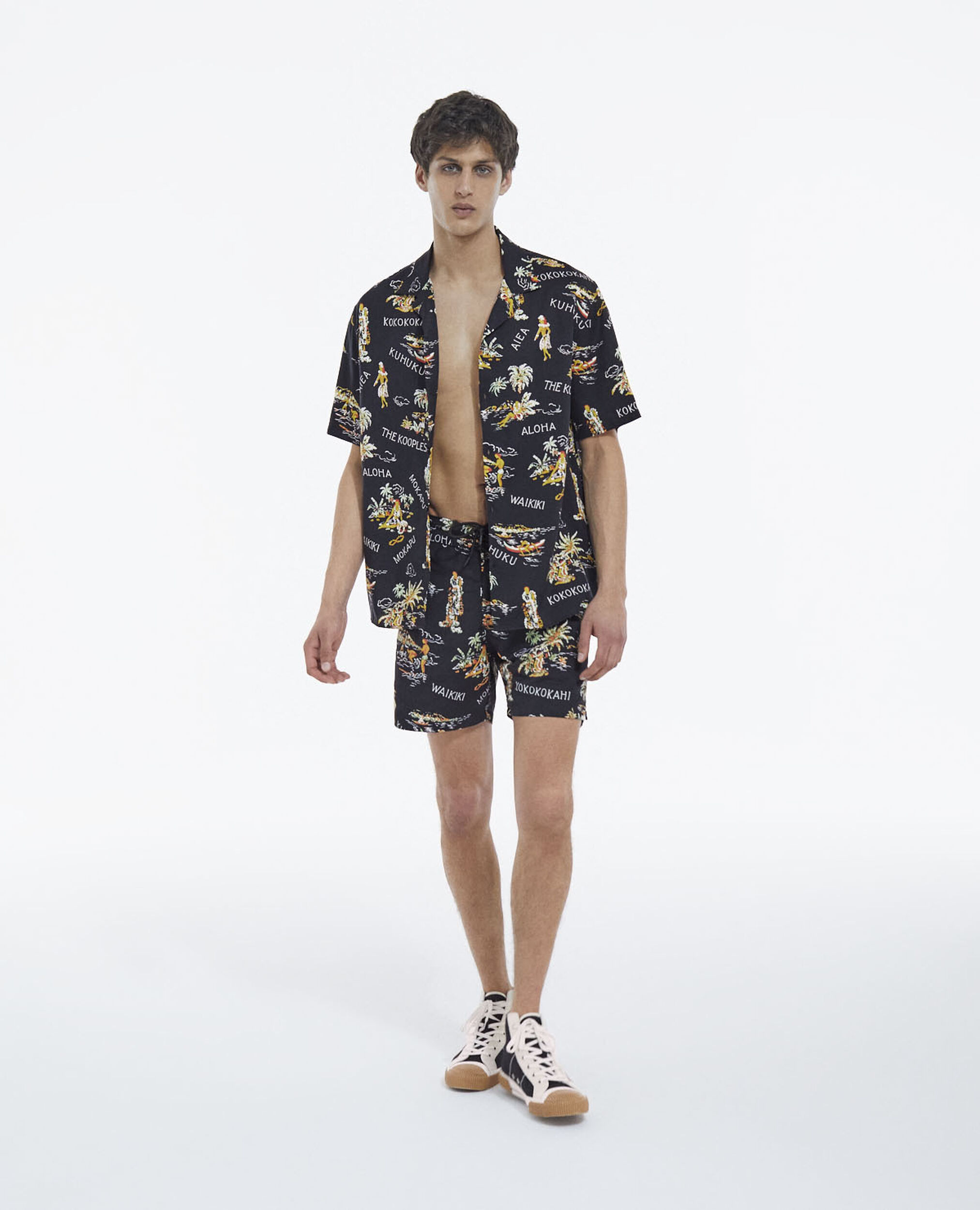 Men’s black shirt with floral print, BLACK / YELLOW, hi-res image number null