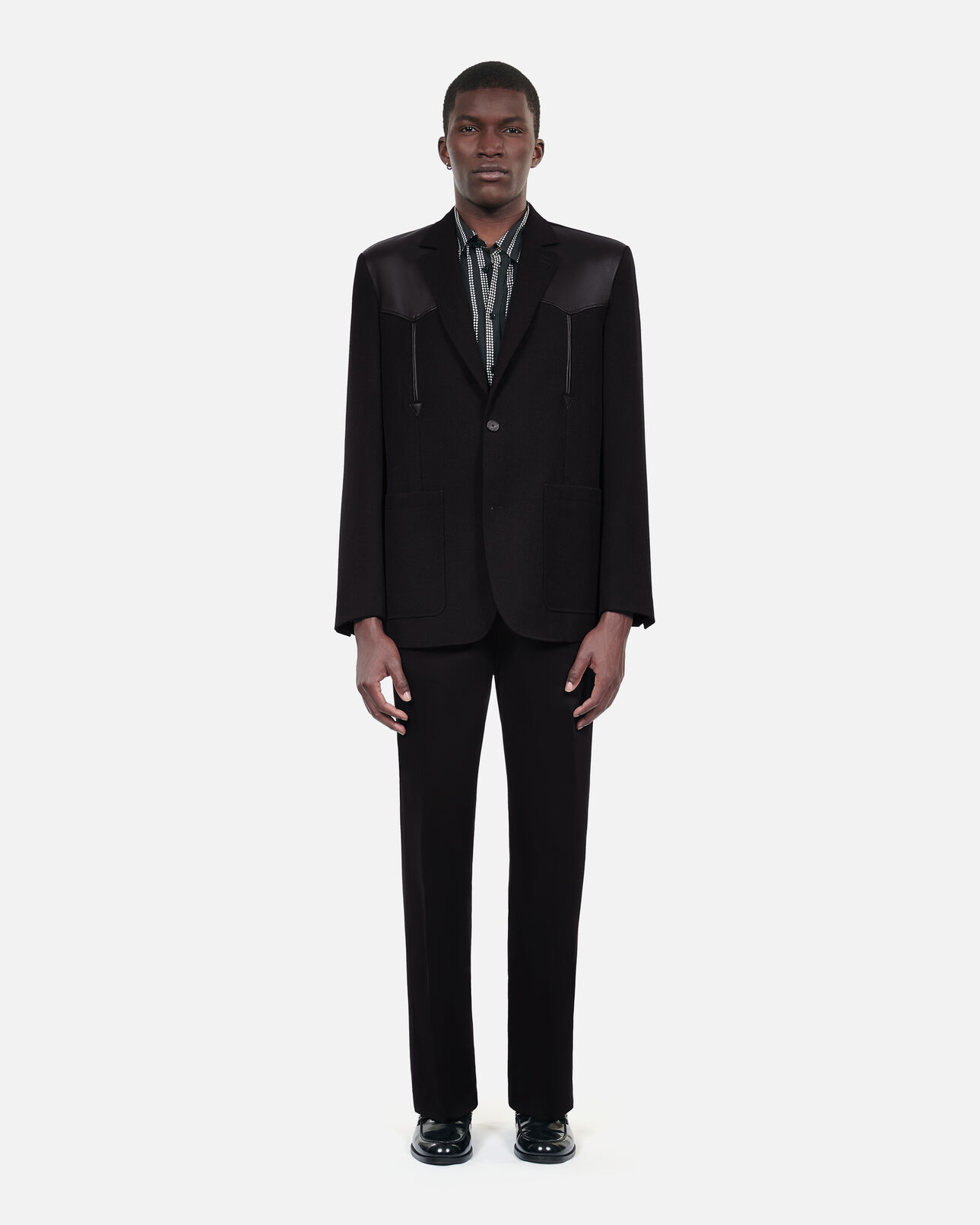 The Kooples MEN BLACK black wool jacket with lambskin details