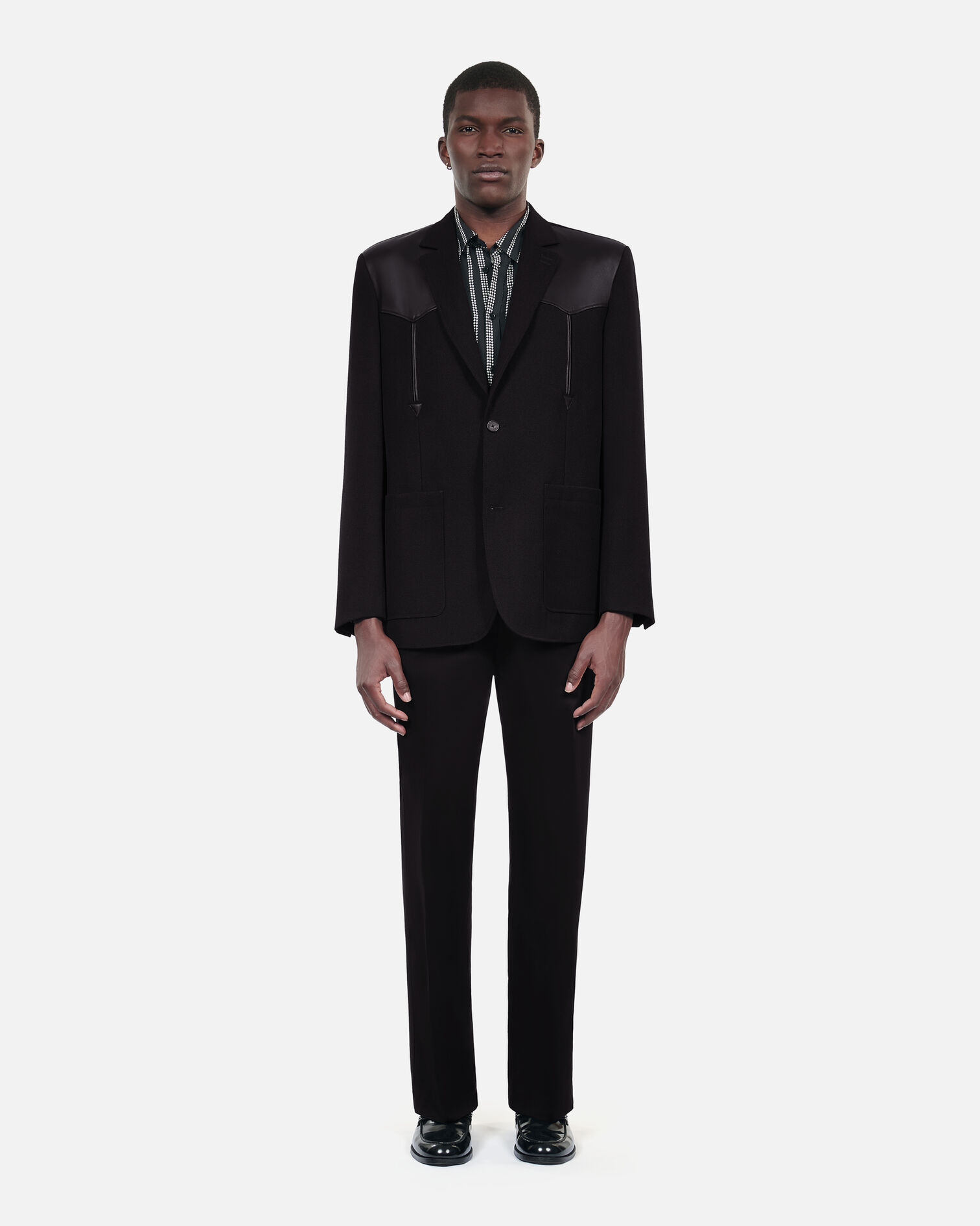Black wool jacket with lambskin details, BLACK, hi-res image number null