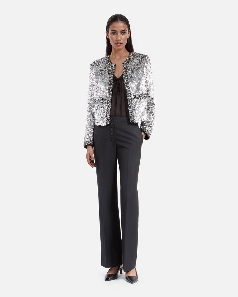 The Kooples FEMME SILVER veste à sequins et perles argentée