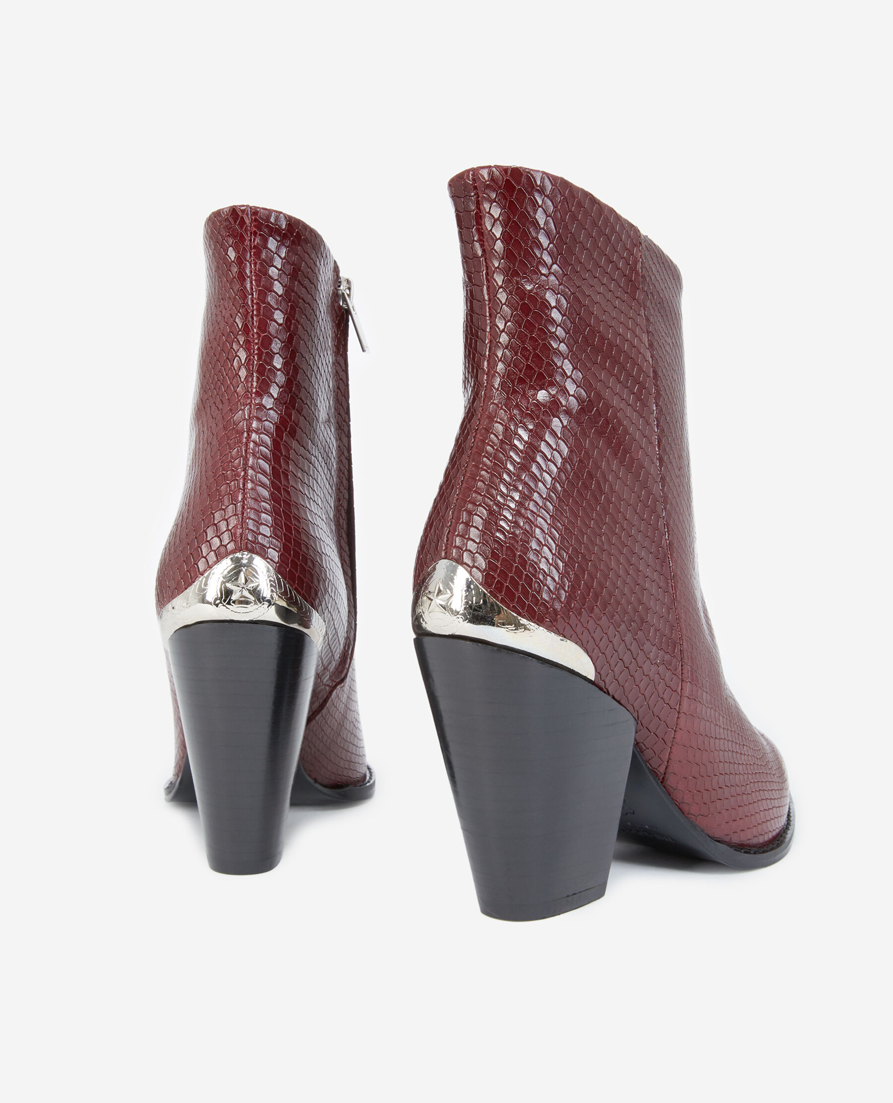 Snake effect burgundy leather boots The Kooples