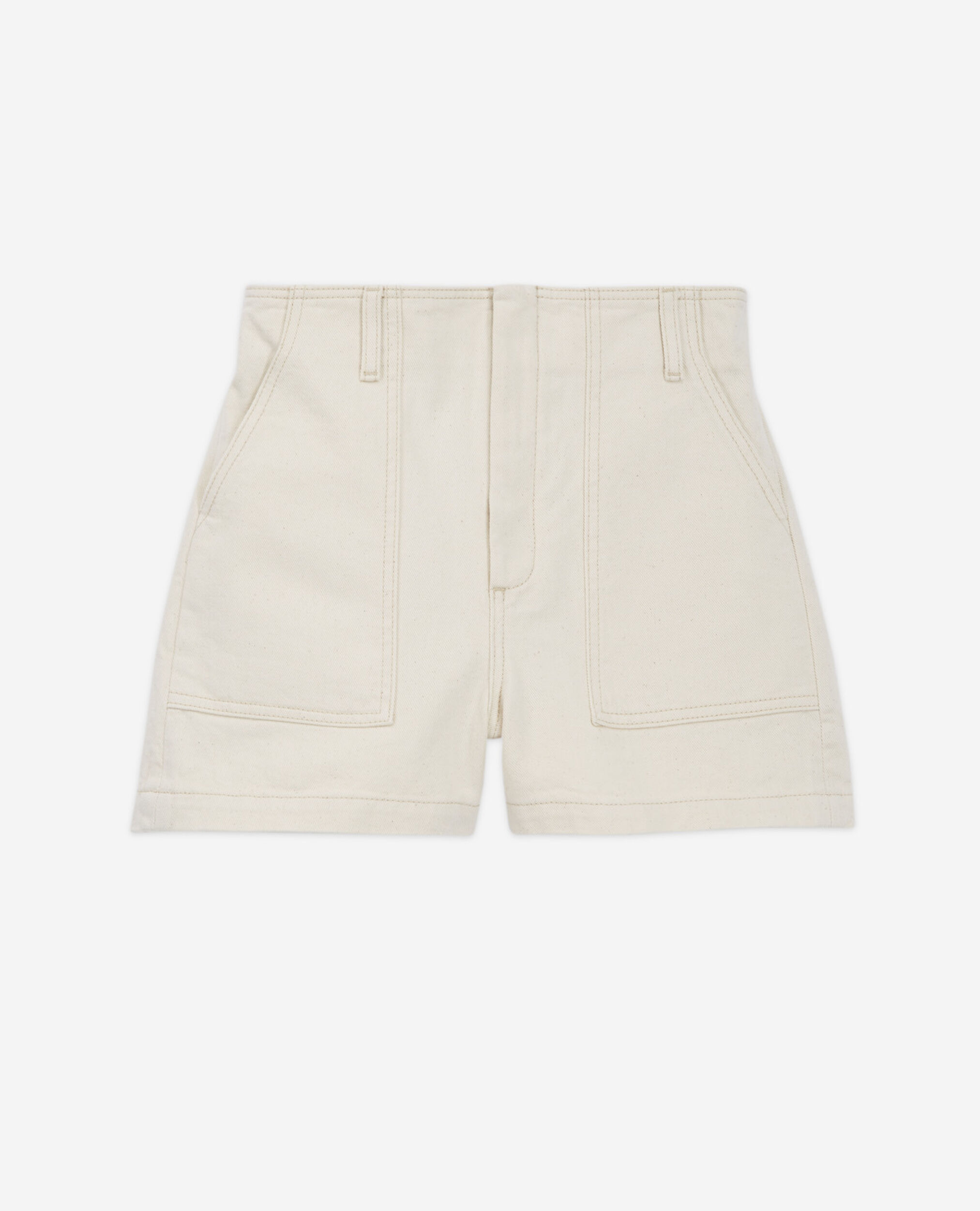 Fitted ecru denim shorts with elastic waist, BEIGE MELANGE, hi-res image number null