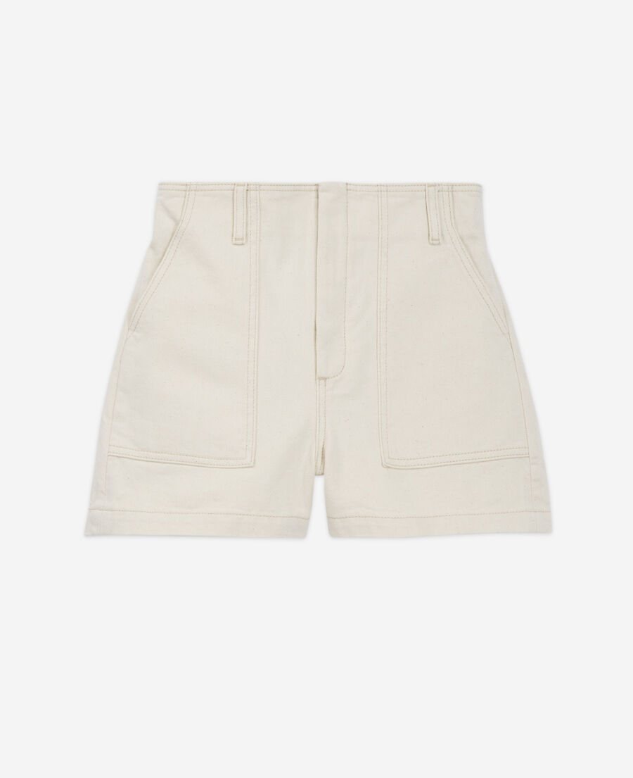 ecrufarbene denim-shorts mit elastischem bund