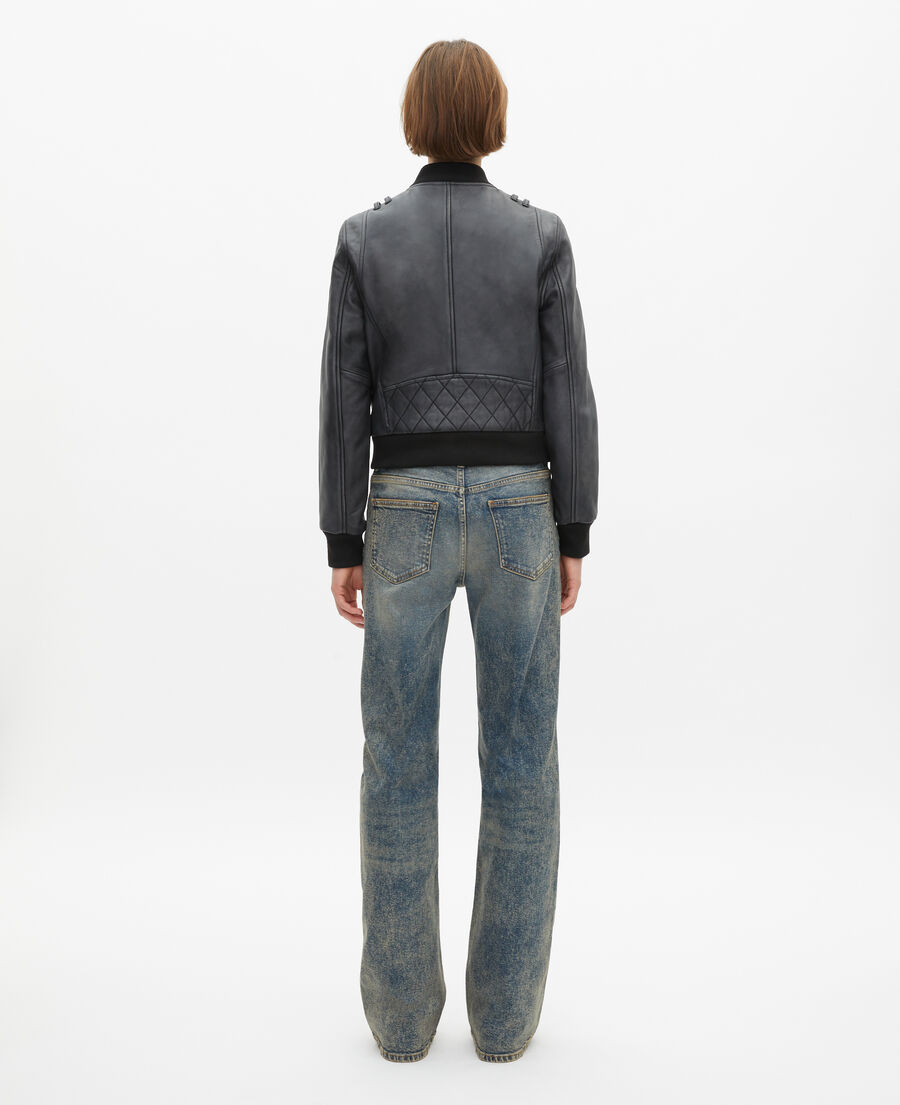 The Kooples WOMEN BLACK WASHED black vintage effect leather jacket