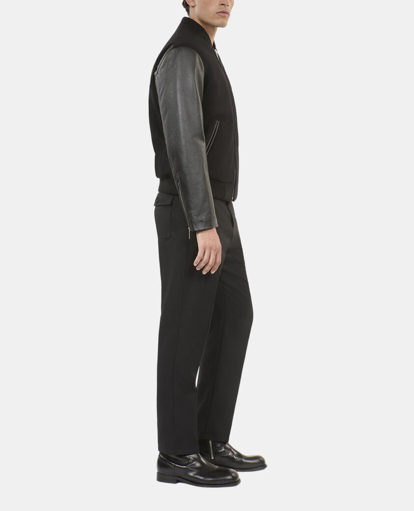 The Kooples HOMME BLACK blouson en laine double face et cuir noir
