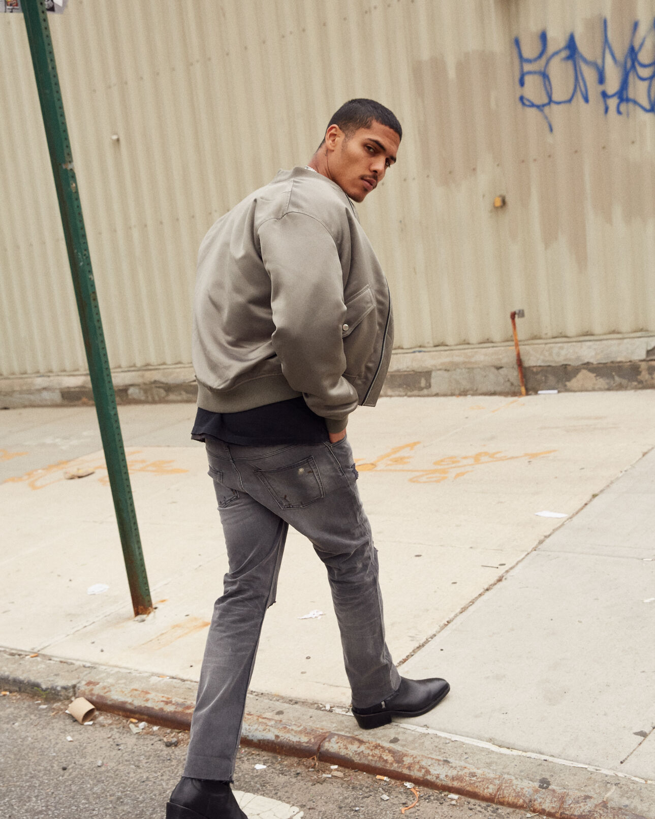The Kooples MEN BLACK WASHED faded dark grey ripped jeans